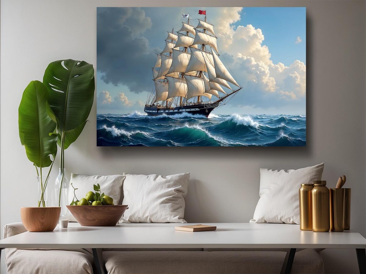 57-97.jpg Segelschiff auf hoher See unter dramatischem Himmel , Digital Art,