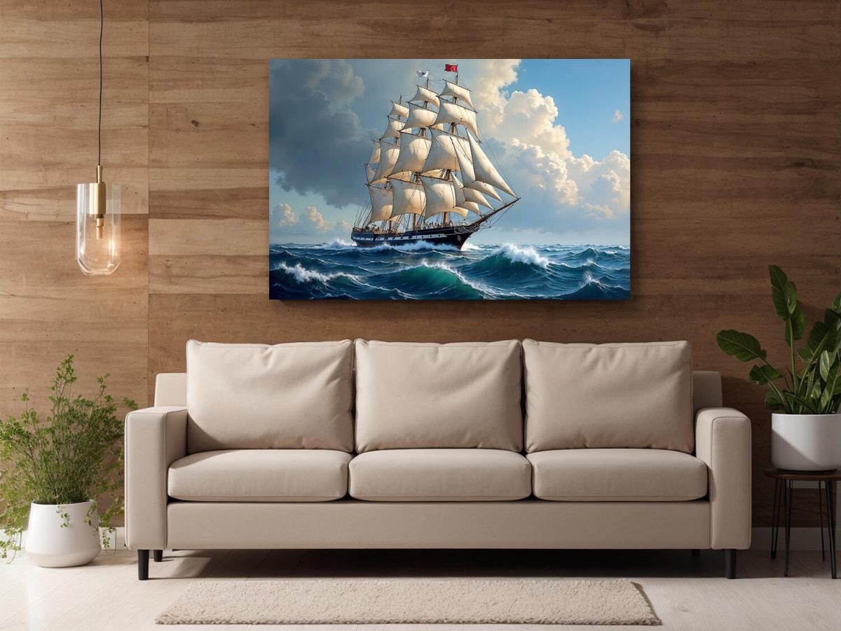 57-98.jpg Segelschiff auf hoher See unter dramatischem Himmel , Digital Art,