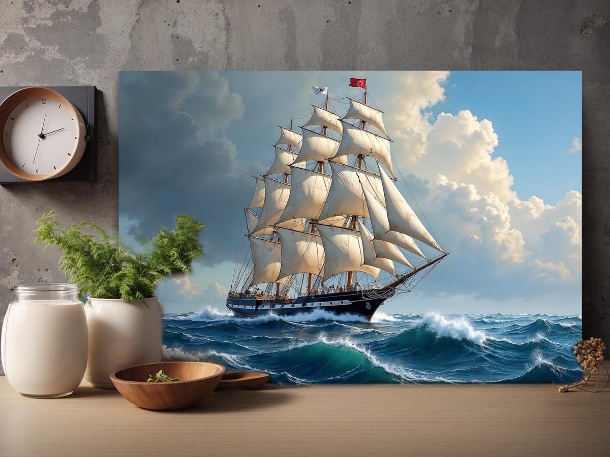 57-99.jpg Segelschiff auf hoher See unter dramatischem Himmel , Digital Art,