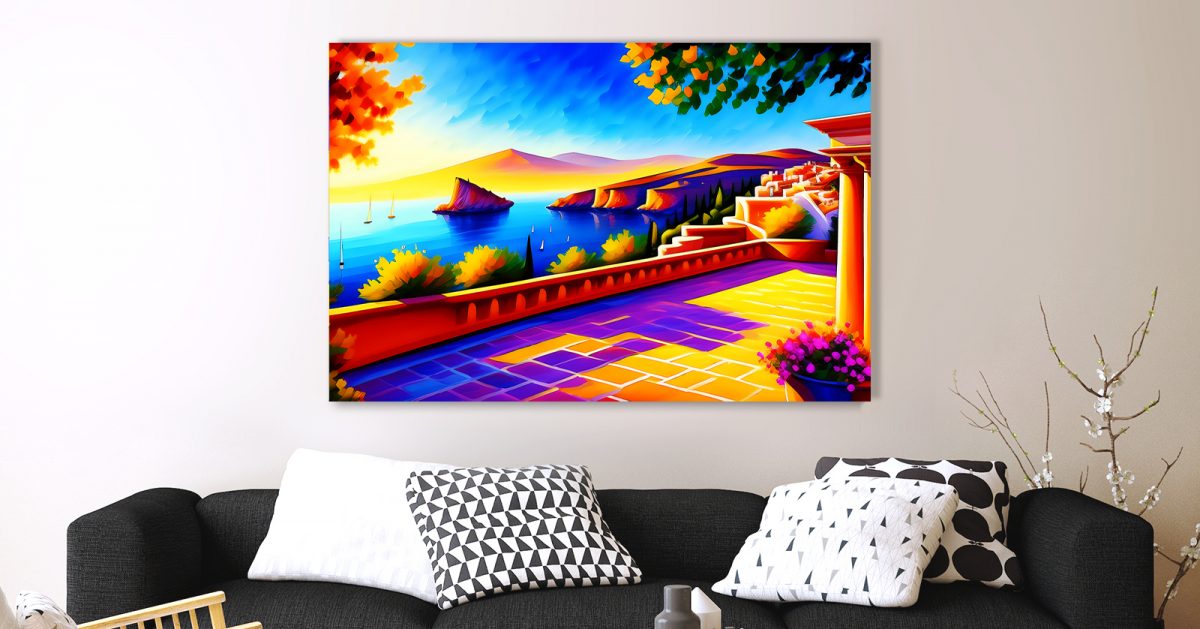 Meeresblick von der Terrasse – Bild auf Leinwand