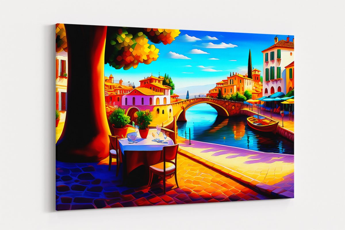 Kleiner mediterraner Hafen – Bild auf Leinwand