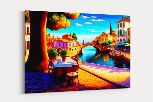 Kleiner mediterraner Hafen – Bild auf Leinwand