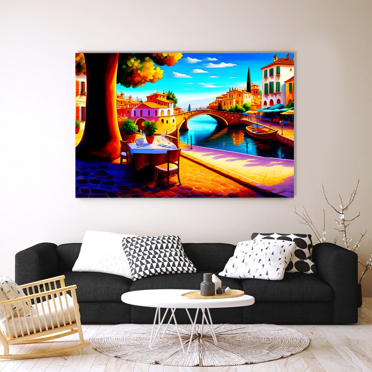 Kleiner mediterraner Hafen – Bild auf Leinwand