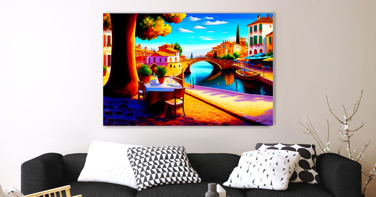 Kleiner mediterraner Hafen – Bild auf Leinwand