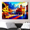 A line art illustration of medivel_4x-4k Abendstimmung am mediterranen Hafen – Bild auf Leinwand