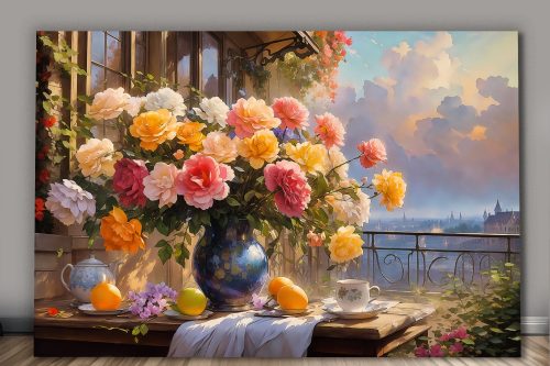 Blumenstrauss_1 Blumenstrauß auf der Terrasse – Bild auf Leinwand