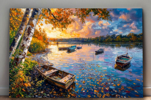 Boote_am_See_0000_Gruppe 5 Herbstlicher Seestille - Bild auf Leinwand