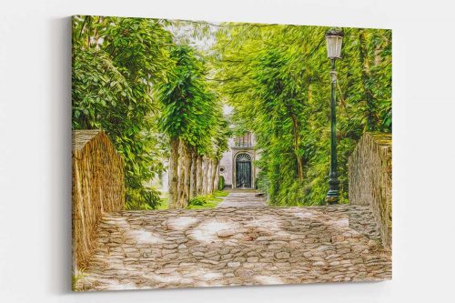 Brücke, Pflaster, Laterne, auf Leinwand, wie Ölgemälde, Digital Art