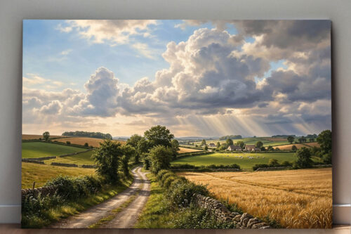 Feldweg1_0000_Gruppe 5 XXL Leinwandbild Landschaft Feldweg Sonnenstrahlen - Bild auf Leinwand