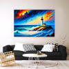 Leuchtturm, Wellen und dramatischem Himmel – Bild auf Leinwand