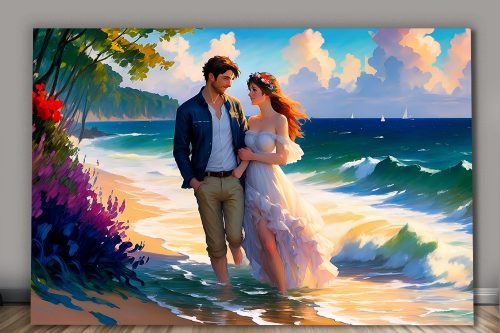 Liebespaar am Strand  – Bild auf Leinwand