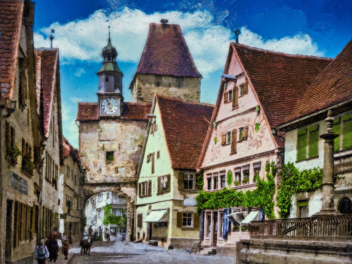 Rothenburg ob der Tauber - Röderbogen und Markusturm um 1910, wie Ölgemälde, Digital Art