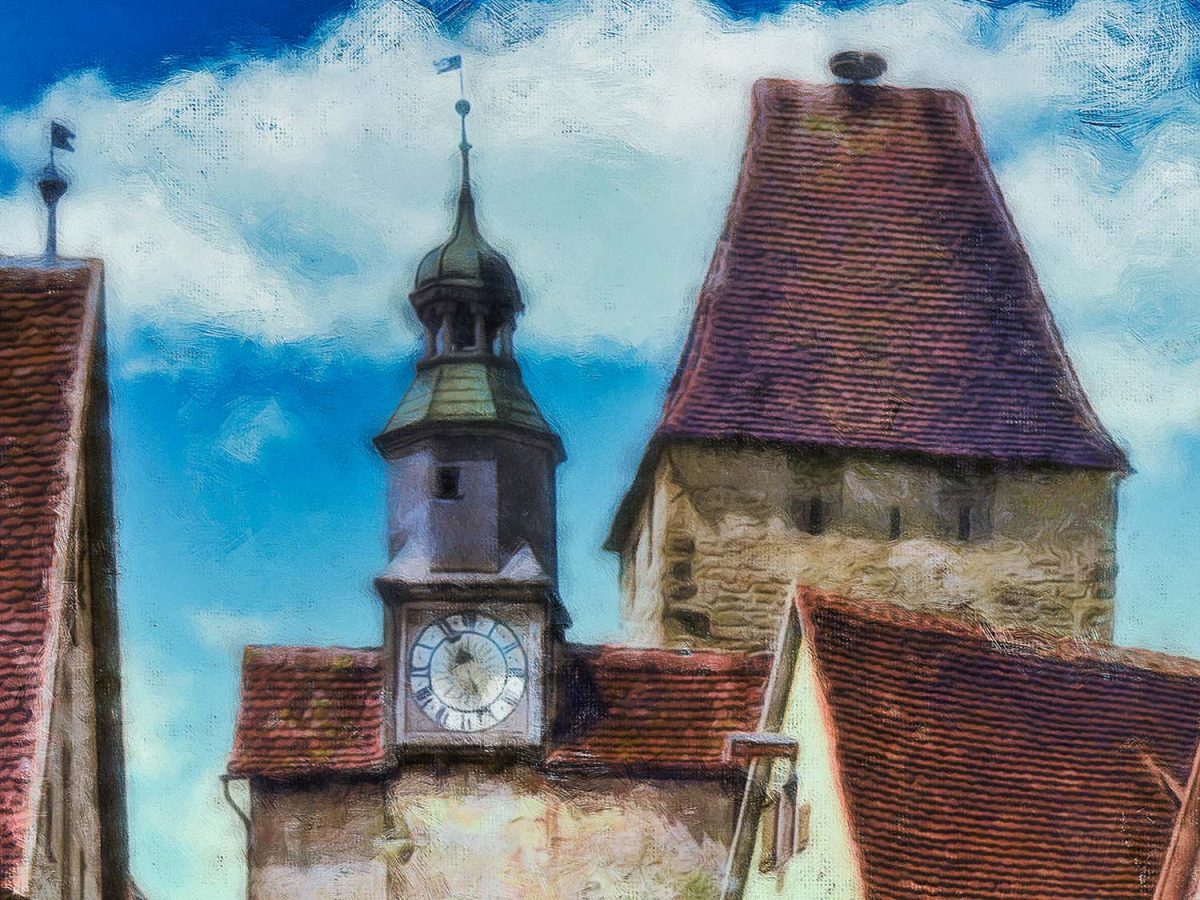 Rothenburg ob der Tauber - Röderbogen und Markusturm um 1910, wie Ölgemälde, Digital Art