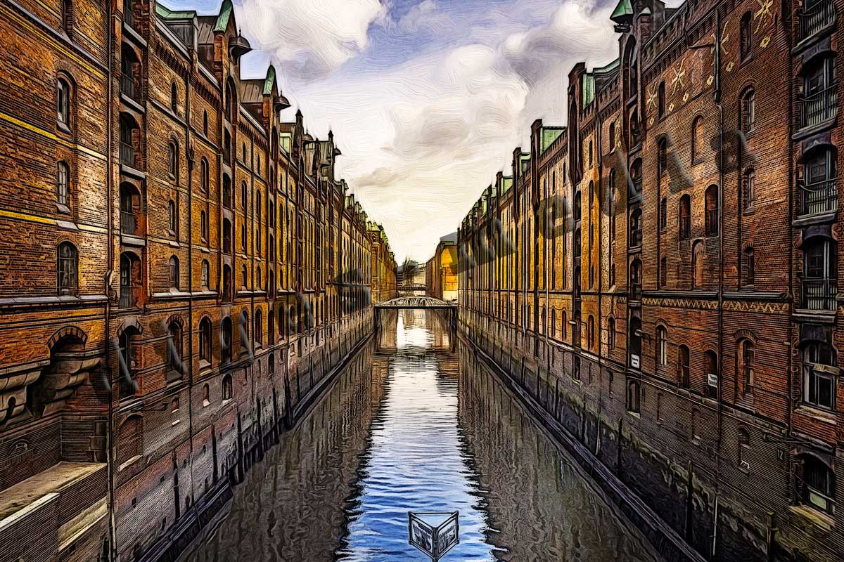 Speicherstadt-k Speicherstadt Hamburg, auf Leinwand, wie Ölgemälde, Digital Art