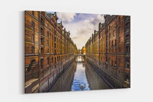 Speicherstadt Hamburg, auf Leinwand, wie Ölgemälde, Digital Art