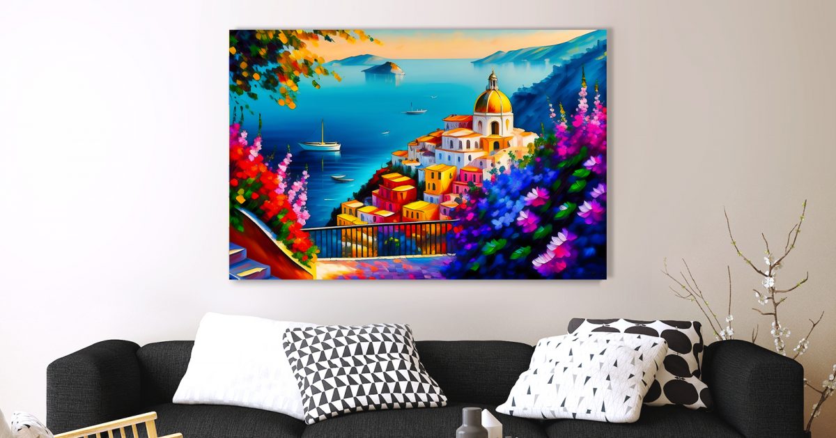 Blick auf das Meer von der Amalfiküste – Bild auf Leinwand