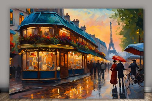 Pariser Straßenszene mit Eiffelturm – wie Ölgemälde, Digital Art