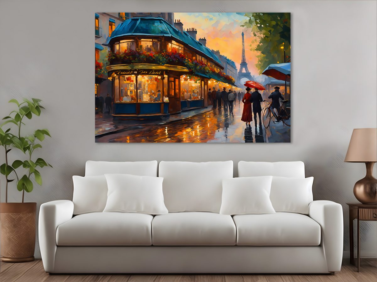 Pariser Straßenszene mit Eiffelturm – wie Ölgemälde, Digital Art