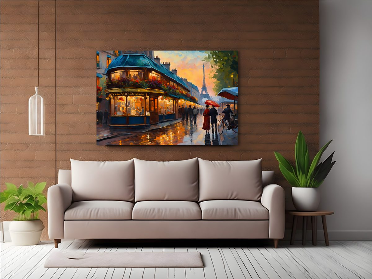 Pariser Straßenszene mit Eiffelturm – wie Ölgemälde, Digital Art