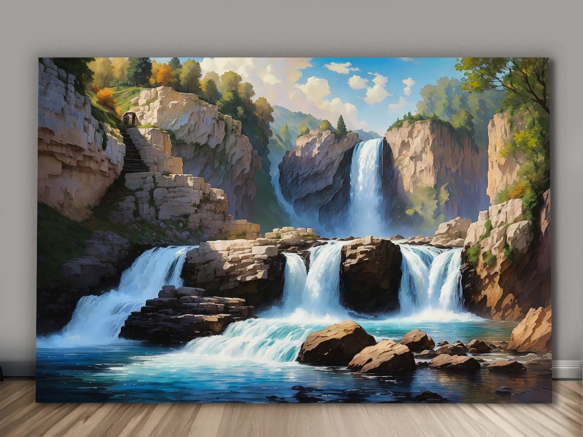 Wasserfall in einer Schlucht  – Bild auf Leinwand