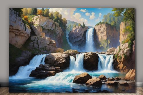 Wasserfall in einer Schlucht  – Bild auf Leinwand