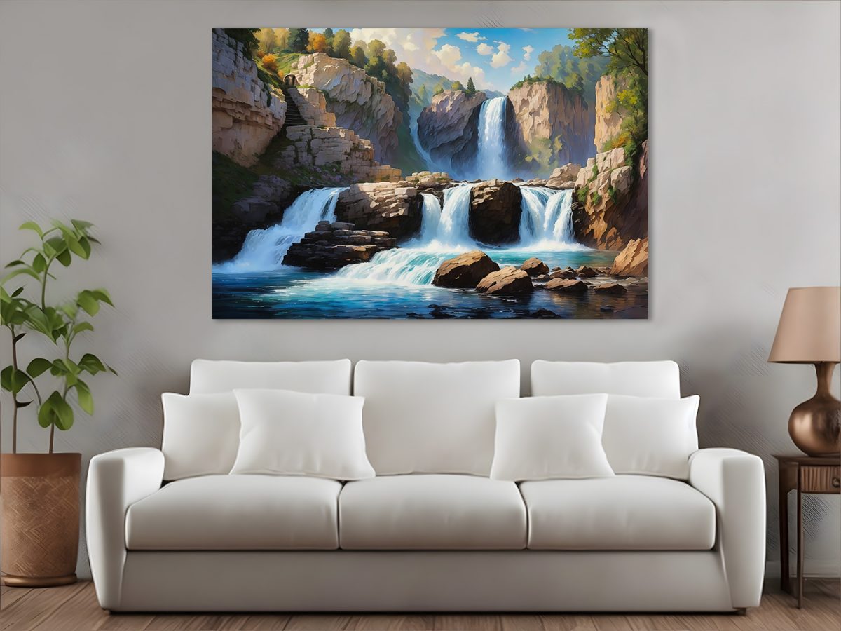 Wasserfall in einer Schlucht  – Bild auf Leinwand