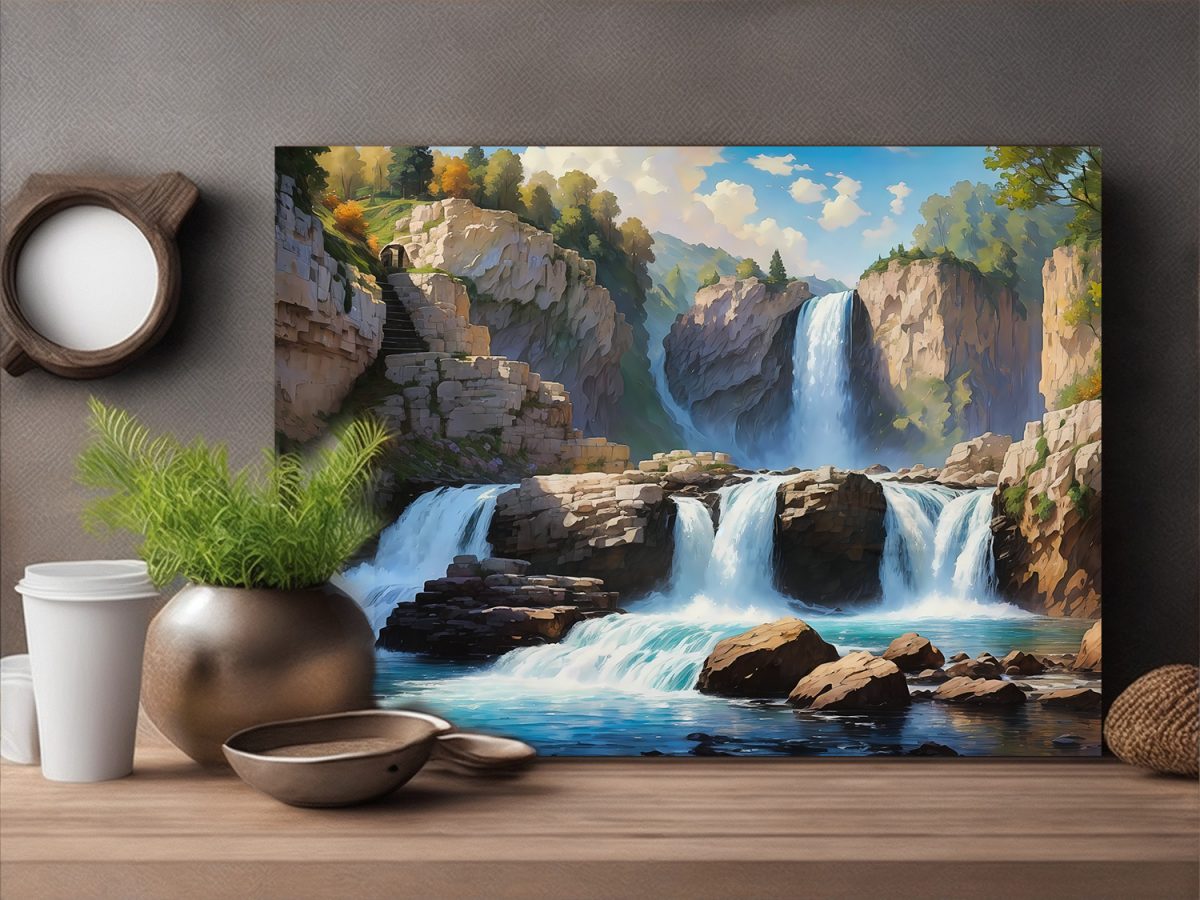 Wasserfall in einer Schlucht  – Bild auf Leinwand