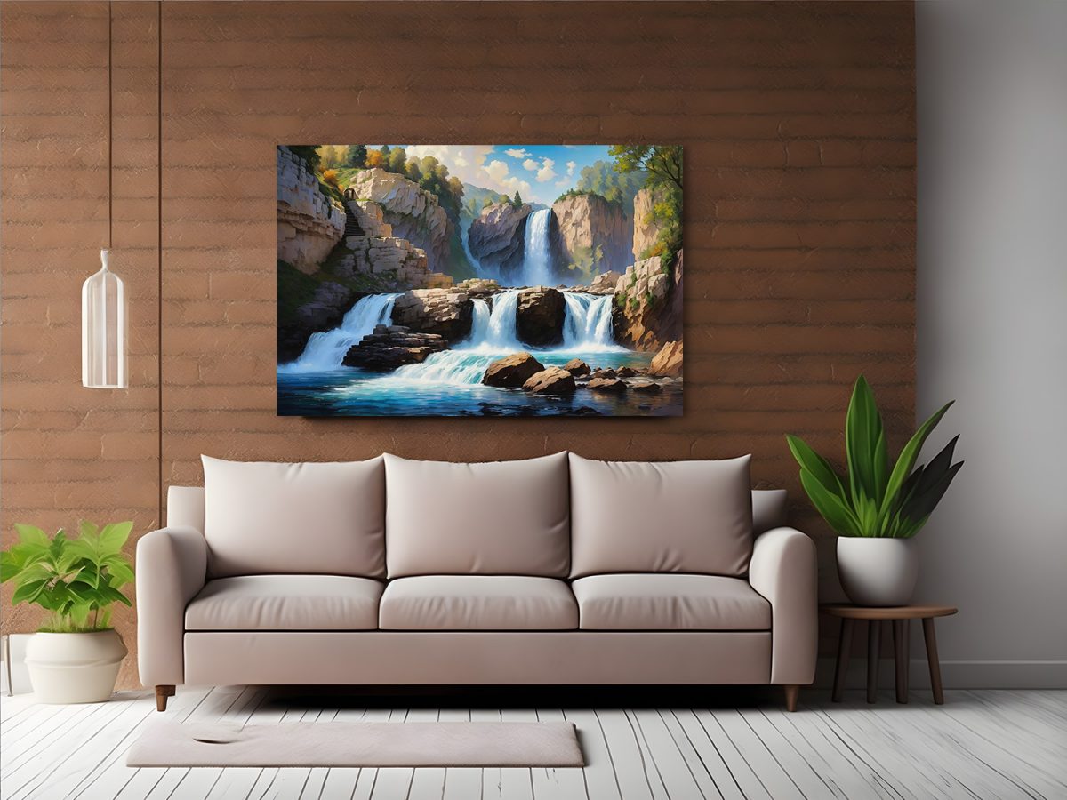 Wasserfall in einer Schlucht  – Bild auf Leinwand