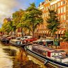 Amsterdam Grachten, auf Leinwand, wie Ölgemälde, Digital Art