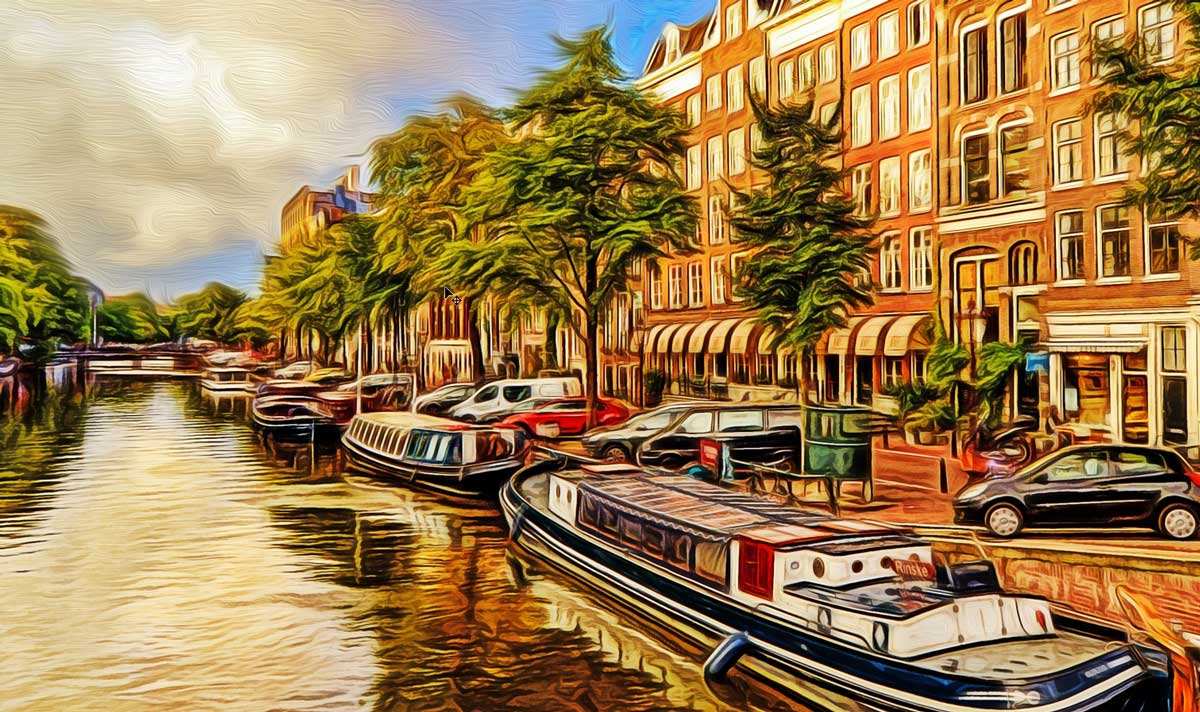 Amsterdam Grachten, auf Leinwand, wie Ölgemälde, Digital Art