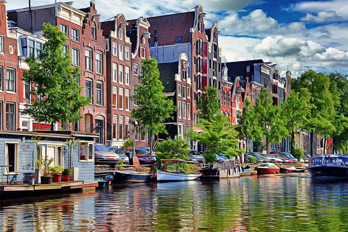 Amsterdam Grachten, auf Leinwand, wie Ölgemälde, Digital Art