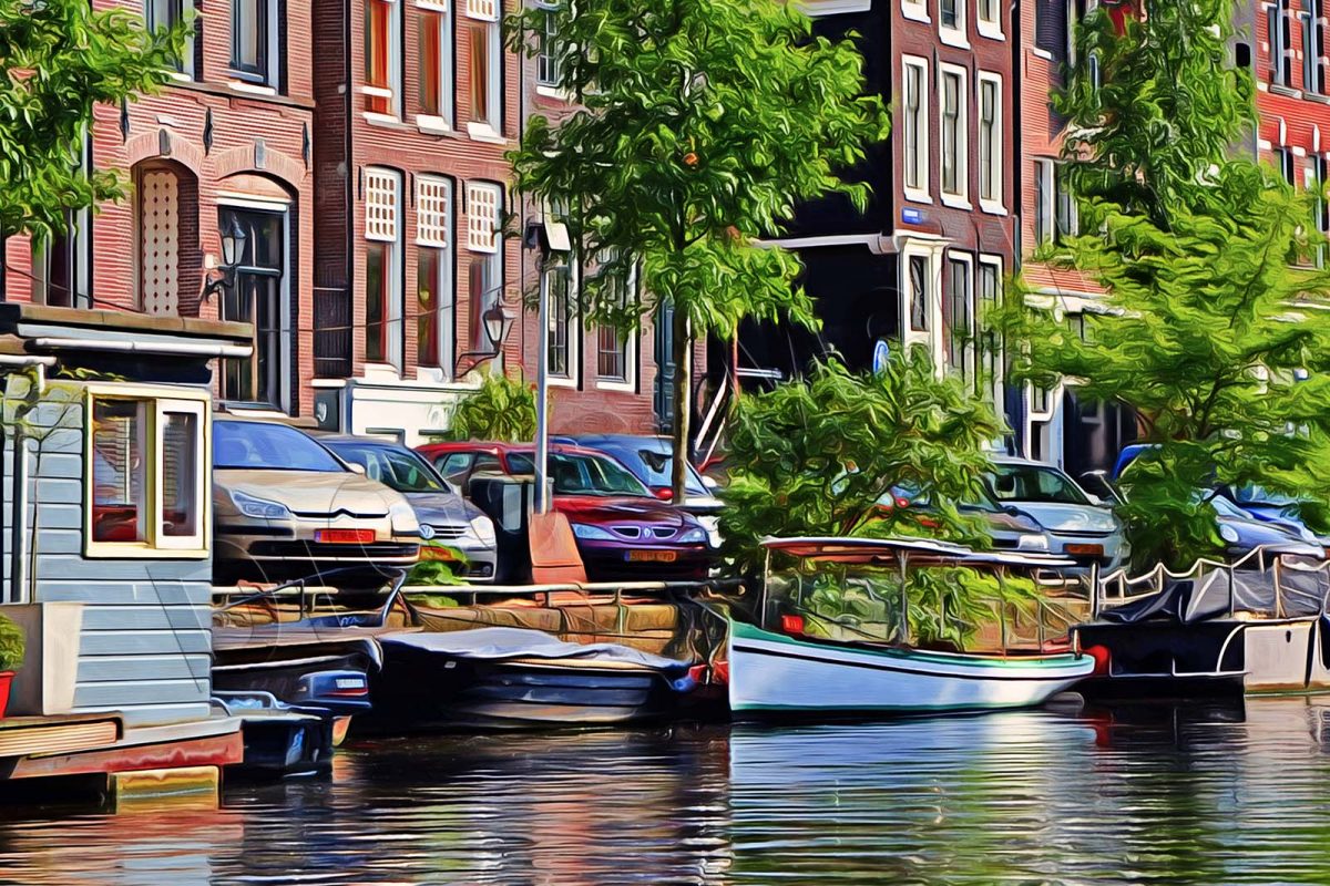 Amsterdam Grachten, auf Leinwand, wie Ölgemälde, Digital Art