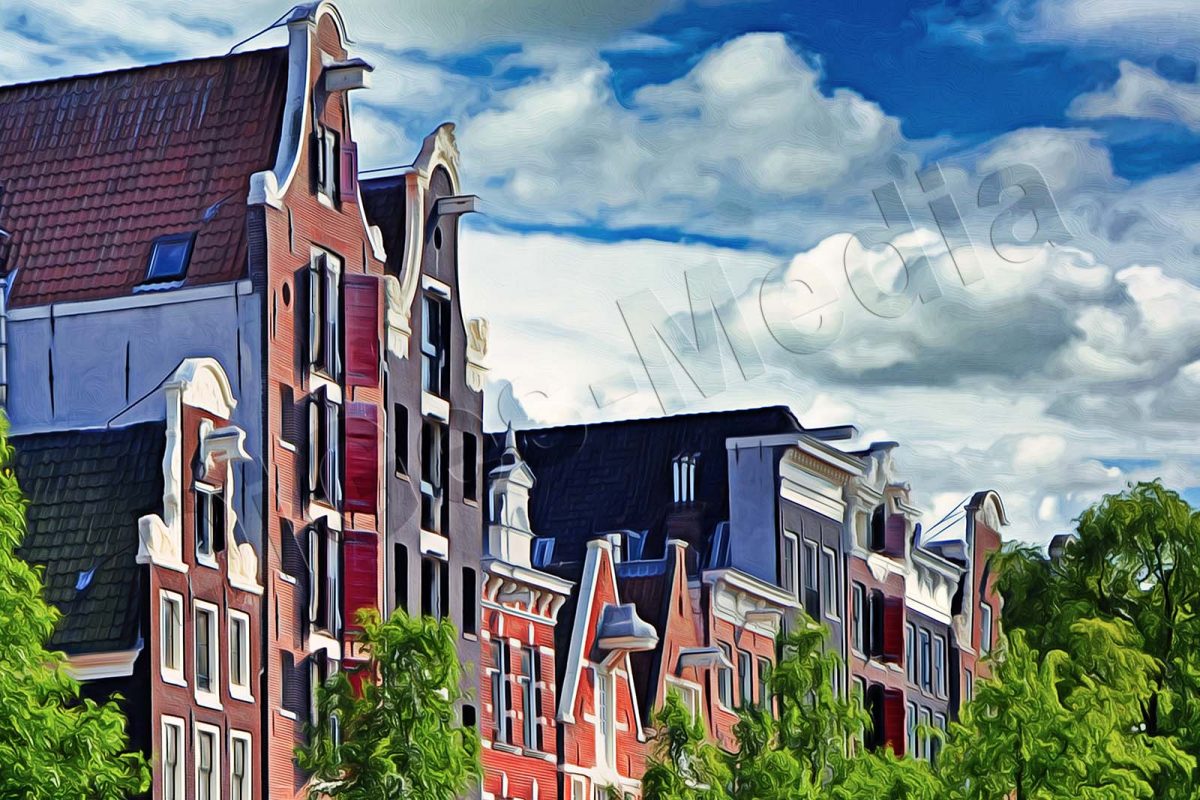 Amsterdam Grachten, auf Leinwand, wie Ölgemälde, Digital Art