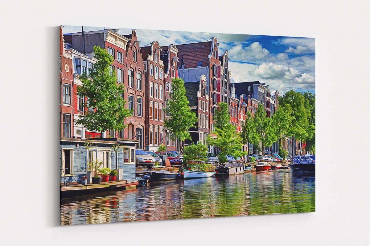 Amsterdam Grachten, auf Leinwand, wie Ölgemälde, Digital Art
