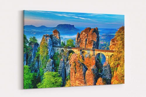 bastei-bridge-3014467-k3 Basteibrücke im Elbsandsteingebirge, auf Leinwand, wie Ölgemälde, Digital Art
