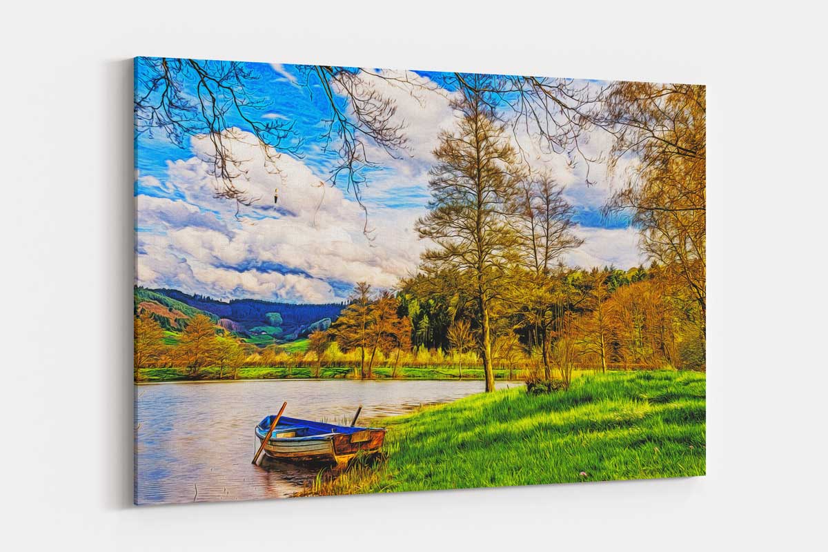 beat-1620452-3k2 Boot am See, auf Leinwand, wie Ölgemälde, Digital Art