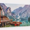 Lago di Braies, Bergsee, Boote, Berge, auf Leinwand, wie Ölgemälde, Digital Art