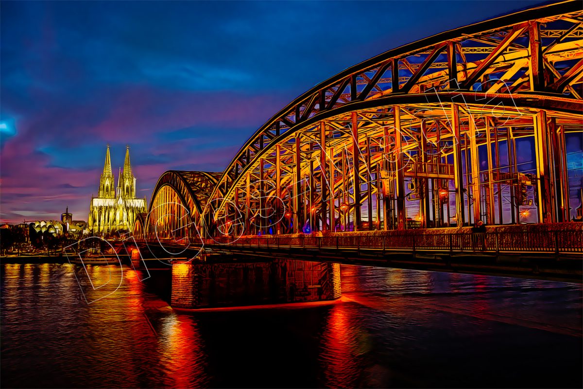 Köln Hohenzollernbrücke auf Leinwand, Köln, Rhein, wie Ölgemälde
