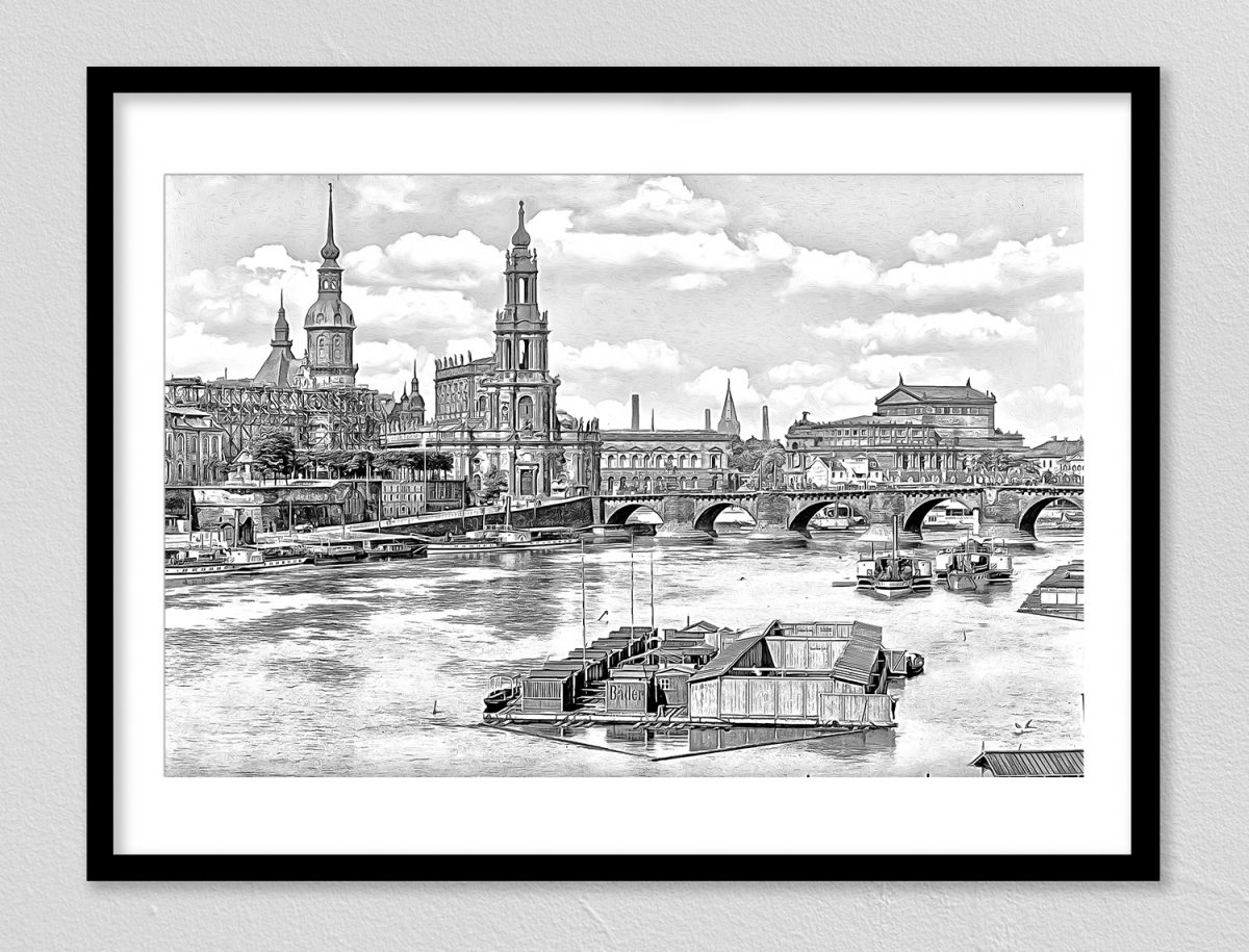 df_0268241_1 Dresden Blick von der Carolabrücke, im Rahme mit Passepartout