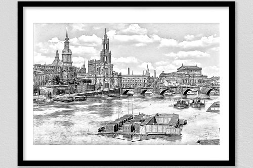 Dresden Blick von der Carolabrücke, im Rahme mit Passepartout