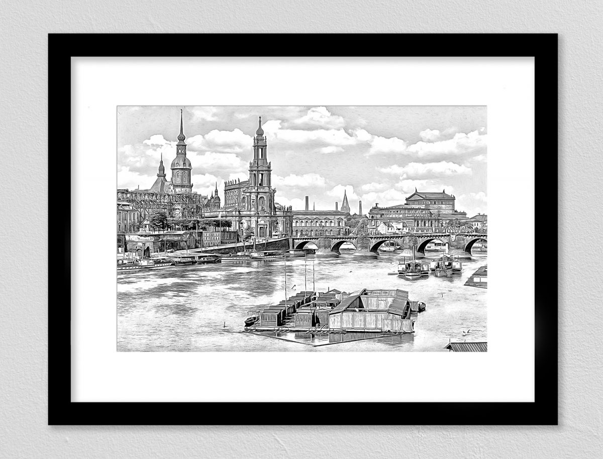 df_0268241_2 Dresden Blick von der Carolabrücke, im Rahme mit Passepartout