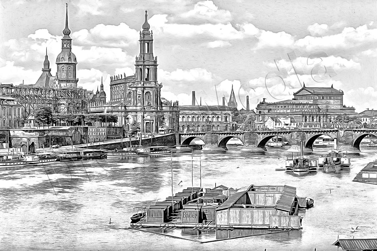 df_0268241_3 Dresden Blick von der Carolabrücke, im Rahme mit Passepartout