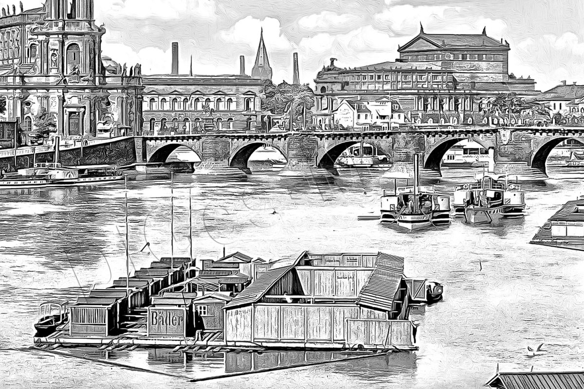 df_0268241_4 Dresden Blick von der Carolabrücke, im Rahme mit Passepartout