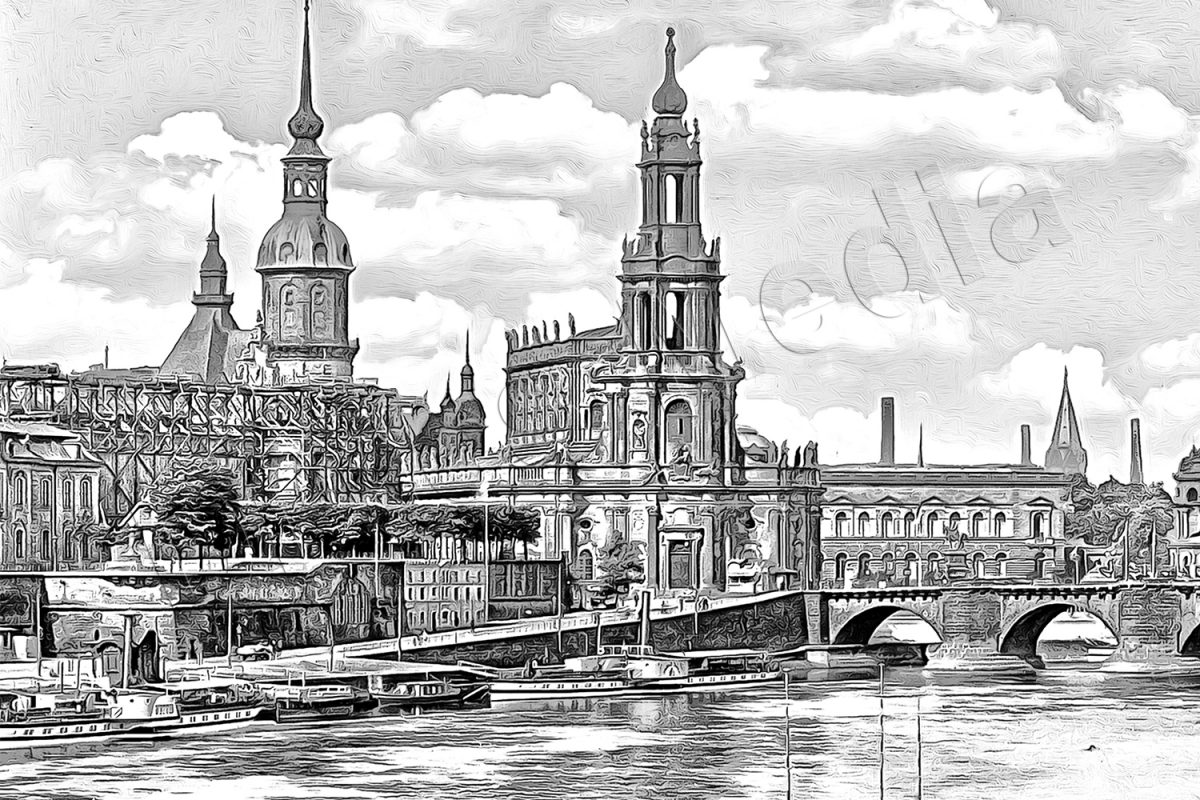 df_0268241_5 Dresden Blick von der Carolabrücke, im Rahme mit Passepartout