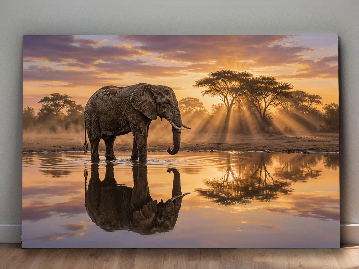 XXL Leinwandbild Elefant bei Sonnenuntergang - Tiermotiv
