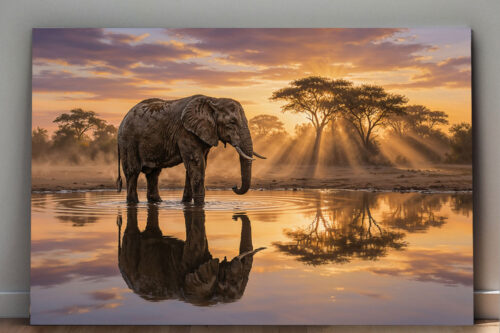 XXL Leinwandbild Elefant bei Sonnenuntergang - Tiermotiv