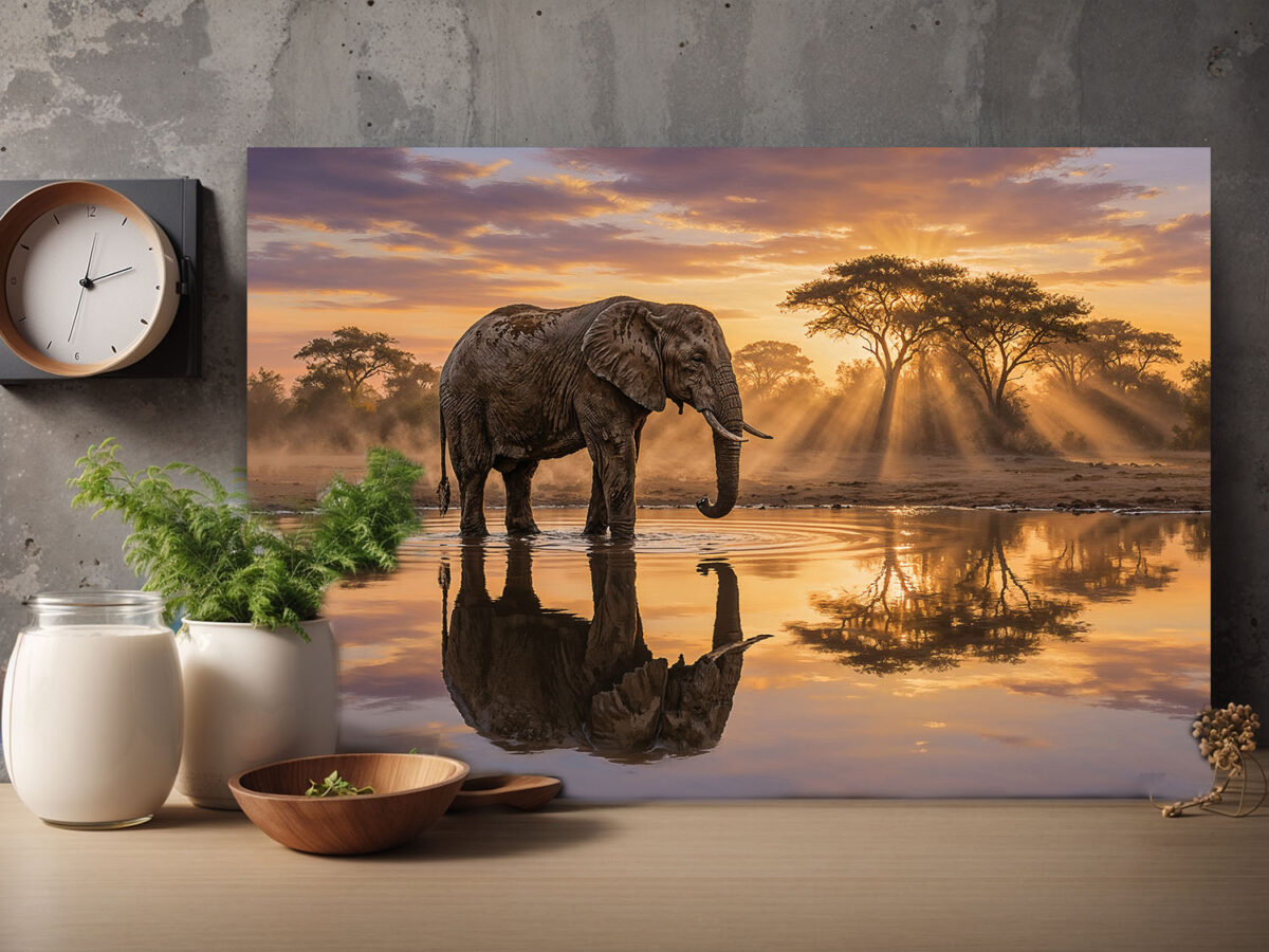 XXL Leinwandbild Elefant bei Sonnenuntergang - Tiermotiv