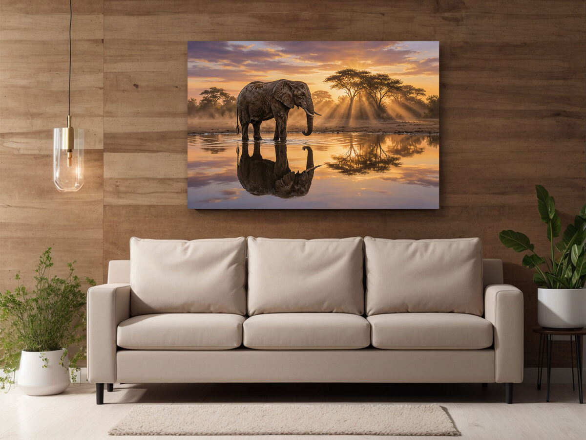 XXL Leinwandbild Elefant bei Sonnenuntergang - Tiermotiv