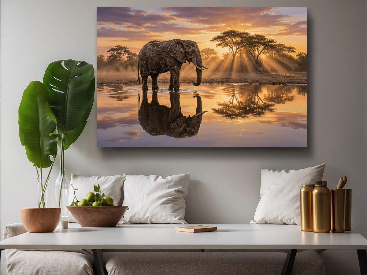 XXL Leinwandbild Elefant bei Sonnenuntergang - Tiermotiv