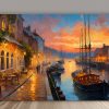 Hafen bei Sonnenuntergang – Bild auf Leinwand